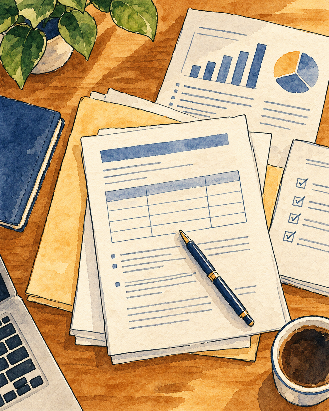 Procurement documents on a desk